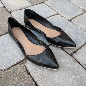 ALDO Black Leather Pointed Flats with Gold Trim